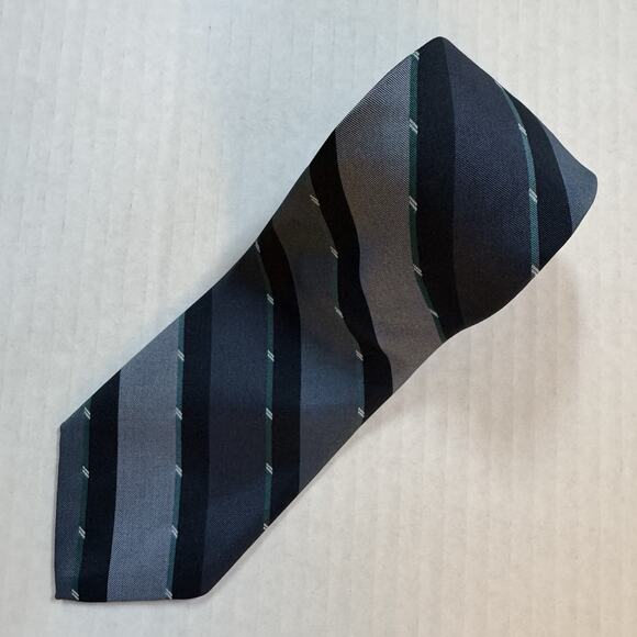 Salem Town Tie Men’s Regimental Striped Necktie Gray Black Green Polyester USA - Picture 1 of 6